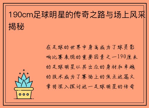 190cm足球明星的传奇之路与场上风采揭秘